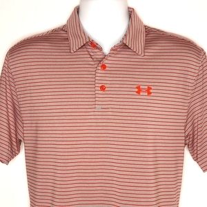 Under Armour Men's Grey Red Striped Heatgear Short Sleeve Athletic Polo Shirt M